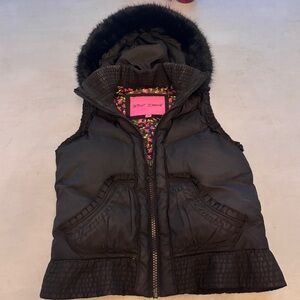 Betsey Johnson Black Vest with Fur Hood